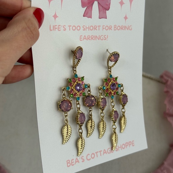 🎀 Colorful dream catcher gold dangle earrings - Picture 3 of 4